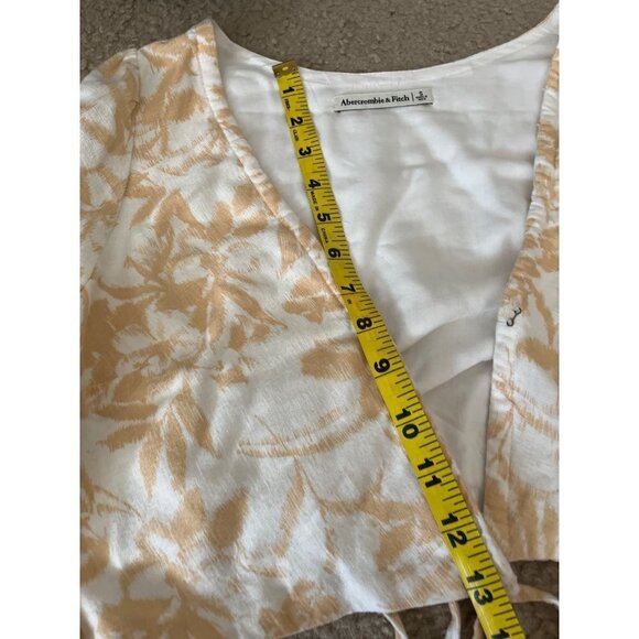 Abercrombie & Fitch peach white Long Sleeve tropical palm tree cropped top S - Picture 8 of 8